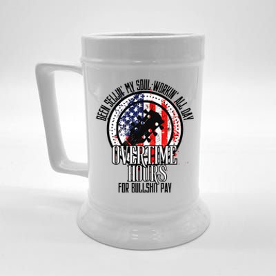 Vintage Retro America Flag Overtime Hours For Bull Pay Beer Stein