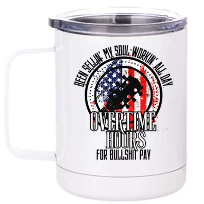 Vintage Retro America Flag Overtime Hours For Bull Pay 12 oz Stainless Steel Tumbler Cup