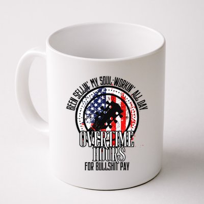 Vintage Retro America Flag Overtime Hours For Bull Pay Coffee Mug