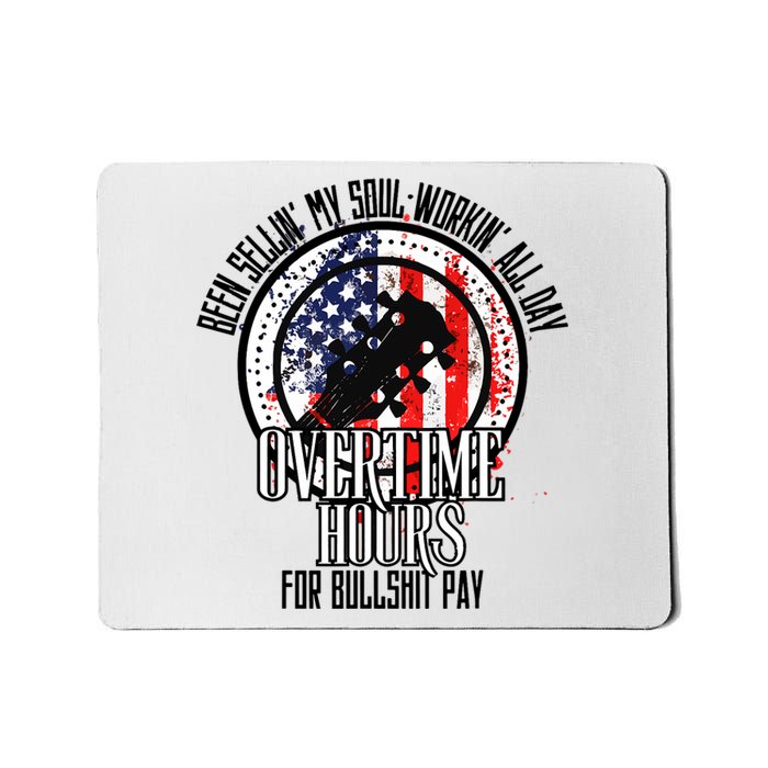 Vintage Retro America Flag Overtime Hours For Bull Pay Mousepad