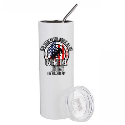 Vintage Retro America Flag Overtime Hours For Bull Pay Stainless Steel Tumbler