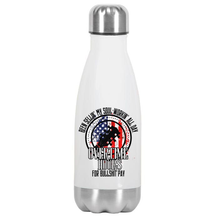 Vintage Retro America Flag Overtime Hours For Bull Pay Stainless Steel Insulated Water Bottle