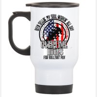 Vintage Retro America Flag Overtime Hours For Bull Pay Stainless Steel Travel Mug