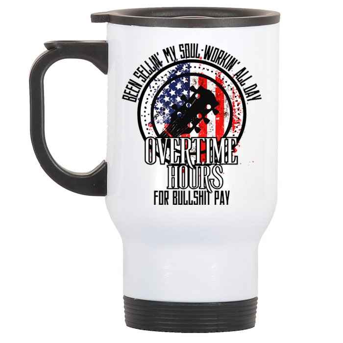 Vintage Retro America Flag Overtime Hours For Bull Pay Stainless Steel Travel Mug