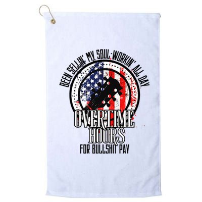 Vintage Retro America Flag Overtime Hours For Bull Pay Platinum Collection Golf Towel