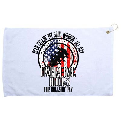 Vintage Retro America Flag Overtime Hours For Bull Pay Grommeted Golf Towel