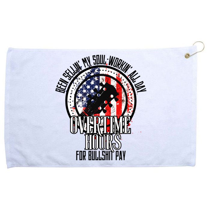 Vintage Retro America Flag Overtime Hours For Bull Pay Grommeted Golf Towel