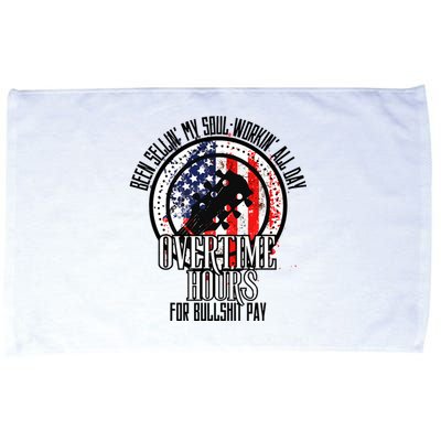 Vintage Retro America Flag Overtime Hours For Bull Pay Microfiber Hand Towel