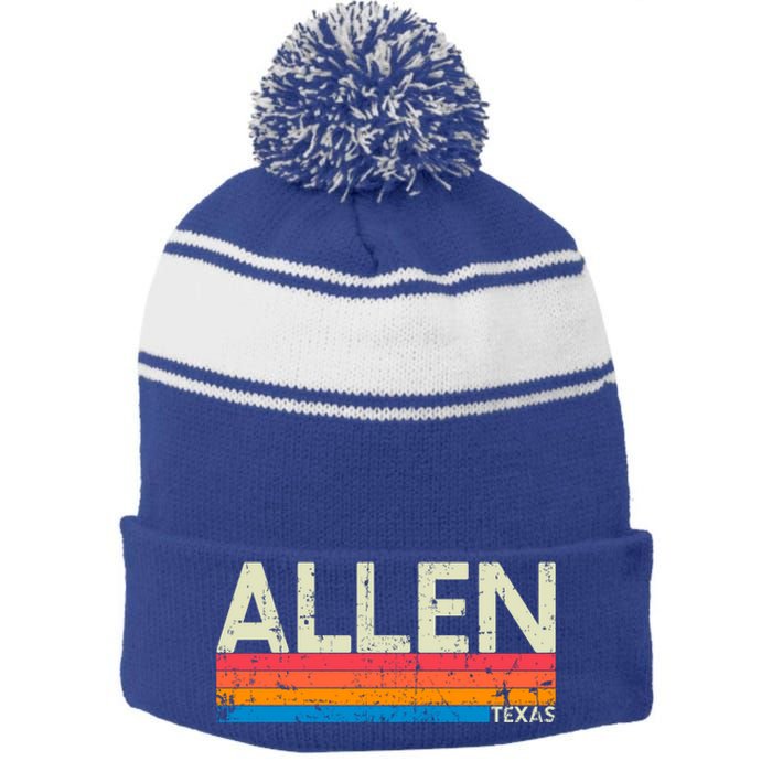 Vintage Retro Allen Texas Distressed Souvenir Funny Gift Stripe Pom Pom Beanie