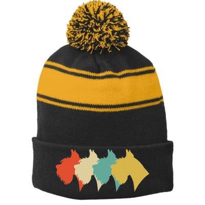 Vintage Retro Art Schnauzer Stripe Pom Pom Beanie