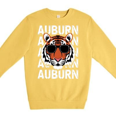 Vintage Retro Auburn Style Classic Tiger With Sunglasses Premium Crewneck Sweatshirt