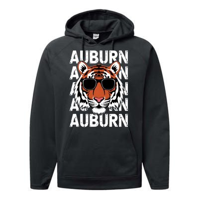 Vintage Retro Auburn Style Classic Tiger With Sunglasses Performance Fleece Hoodie