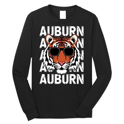 Vintage Retro Auburn Style Classic Tiger With Sunglasses Long Sleeve Shirt