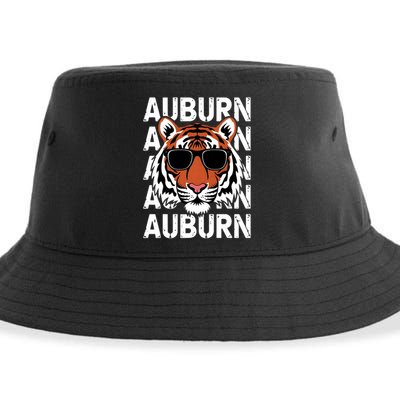 Vintage Retro Auburn Style Classic Tiger With Sunglasses Sustainable Bucket Hat