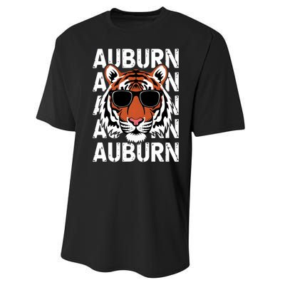 Vintage Retro Auburn Style Classic Tiger With Sunglasses Performance Sprint T-Shirt