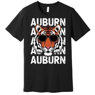 Vintage Retro Auburn Style Classic Tiger With Sunglasses Premium T-Shirt