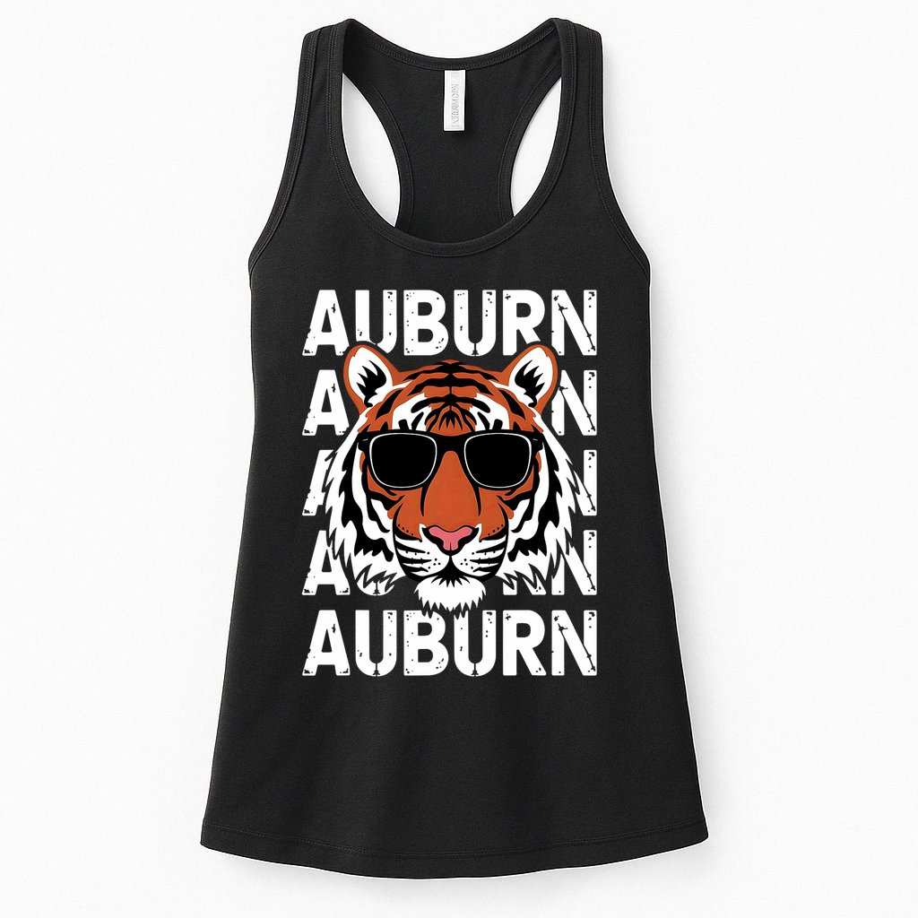 Vintage Retro Auburn Style Classic Tiger With Sunglasses Womens Tank Top