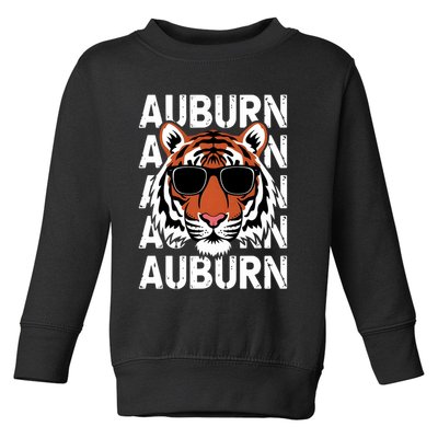 Vintage Retro Auburn Style Classic Tiger With Sunglasses Toddler Sweatshirt