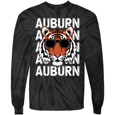 Vintage Retro Auburn Style Classic Tiger With Sunglasses Tie-Dye Long Sleeve Shirt