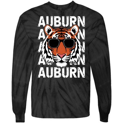 Vintage Retro Auburn Style Classic Tiger With Sunglasses Tie-Dye Long Sleeve Shirt