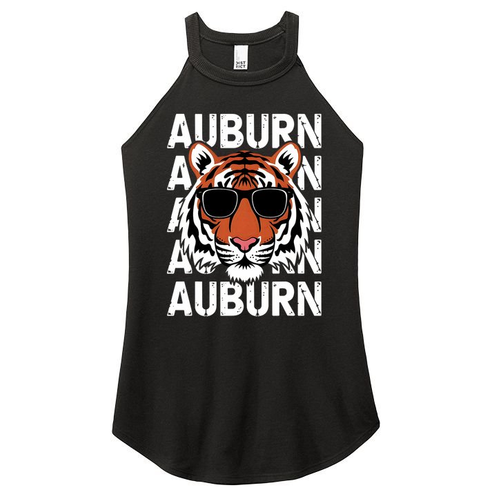 Vintage Retro Auburn Style Classic Tiger With Sunglasses Women's Perfect Tri Rocker Tank