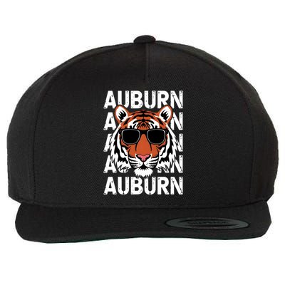 Vintage Retro Auburn Style Classic Tiger With Sunglasses Wool Snapback Cap