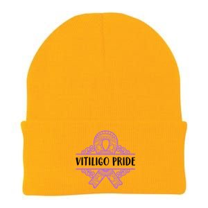 Vitiligo Raise Awareness Pride Saying Proud Purple Ribbon Gift Knit Cap Winter Beanie