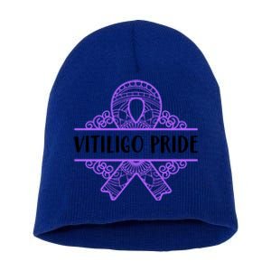 Vitiligo Raise Awareness Pride Saying Proud Purple Ribbon Gift Short Acrylic Beanie