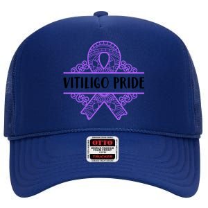 Vitiligo Raise Awareness Pride Saying Proud Purple Ribbon Gift High Crown Mesh Back Trucker Hat