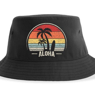 Vintage Retro Aloha Hawaii Hawaiian Island Palm Beach Surf Sustainable Bucket Hat
