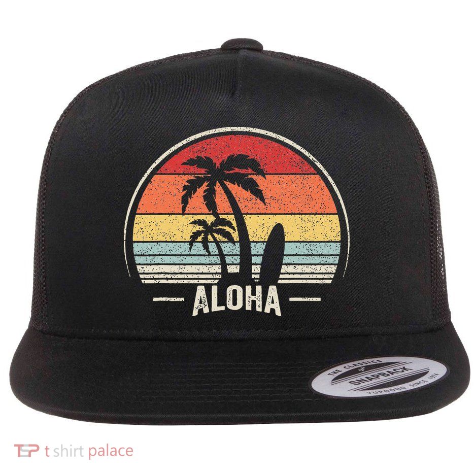 Vintage Retro Aloha Hawaii Hawaiian Island Palm Beach Surf Flatbill Hat