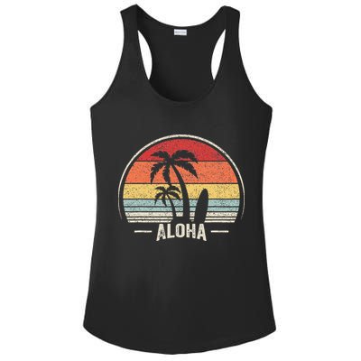 Vintage Retro Aloha Hawaii Hawaiian Island Palm Beach Surf Ladies PosiCharge Competitor Racerback Tank