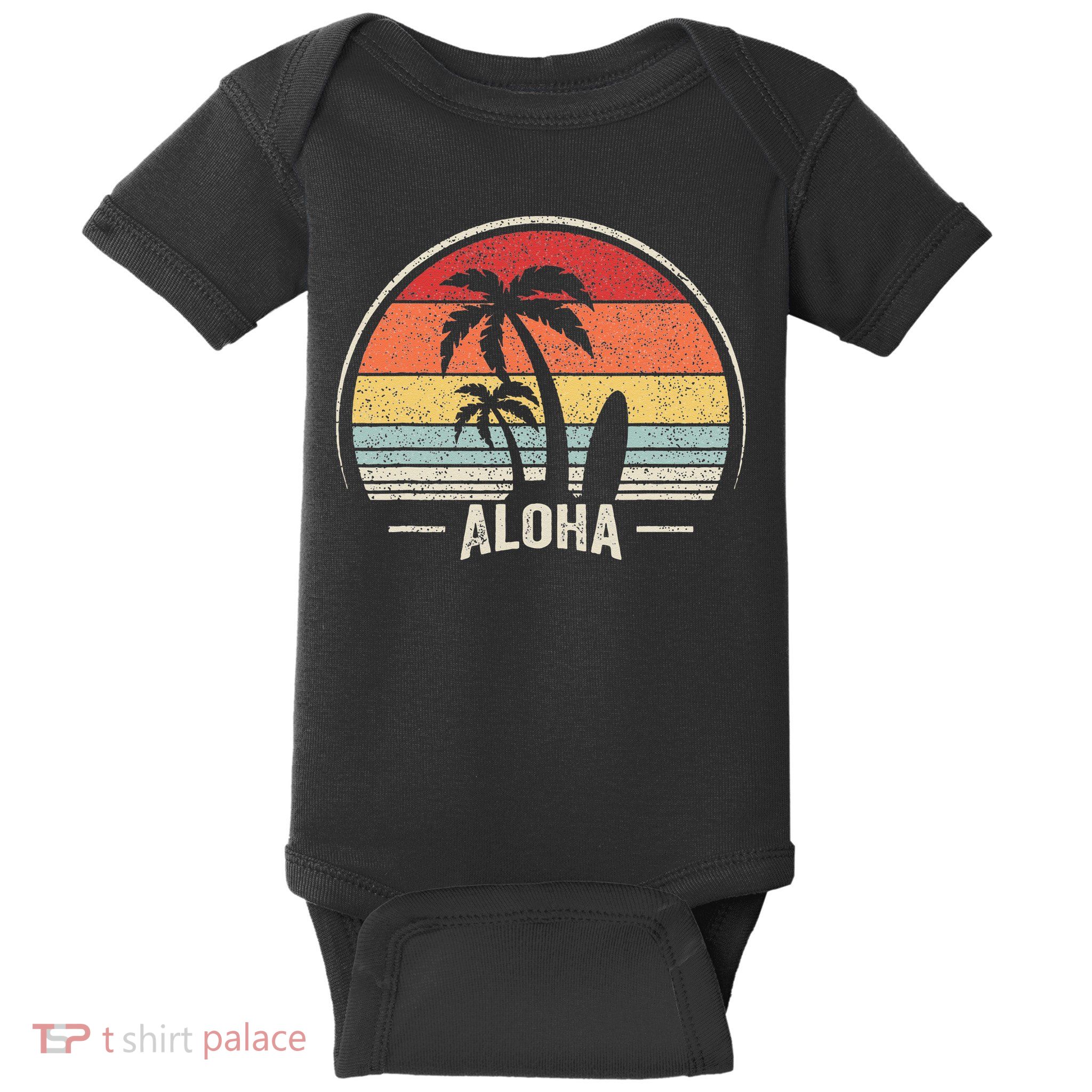 Vintage Retro Aloha Hawaii Hawaiian Island Palm Beach Surf Baby Bodysuit