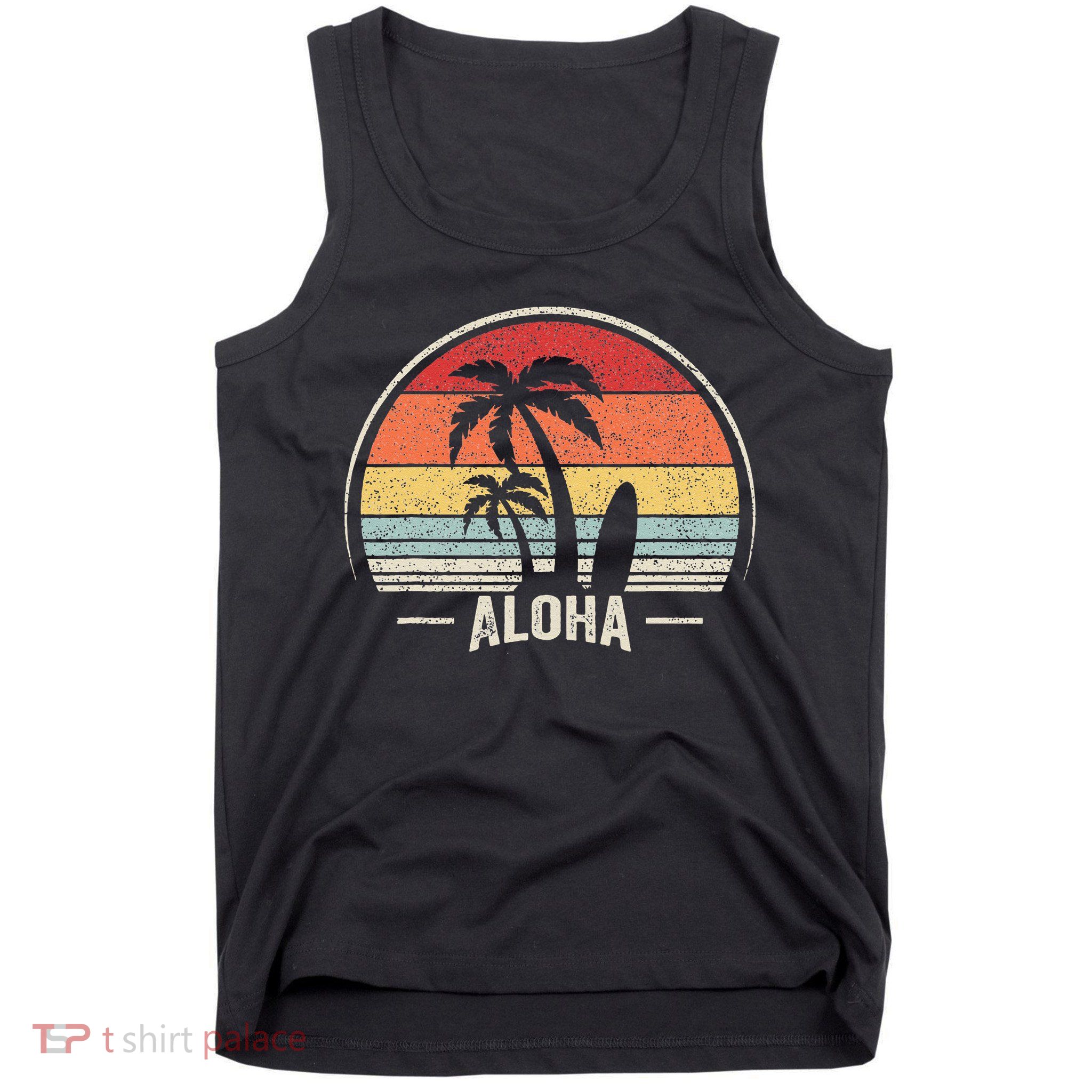 Vintage Retro Aloha Hawaii Hawaiian Island Palm Beach Surf Tank Top