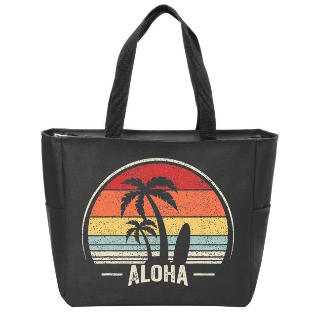 Vintage Retro Aloha Hawaii Hawaiian Island Palm Beach Surf Zip Tote Bag