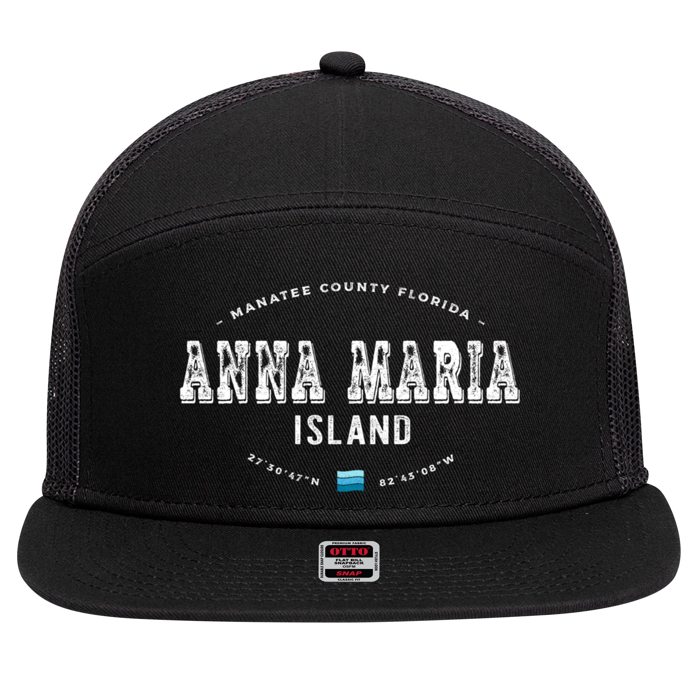 Vintage Retro Anna Maria Island Florida Graphic Gift 7 Panel Mesh Trucker Snapback Hat