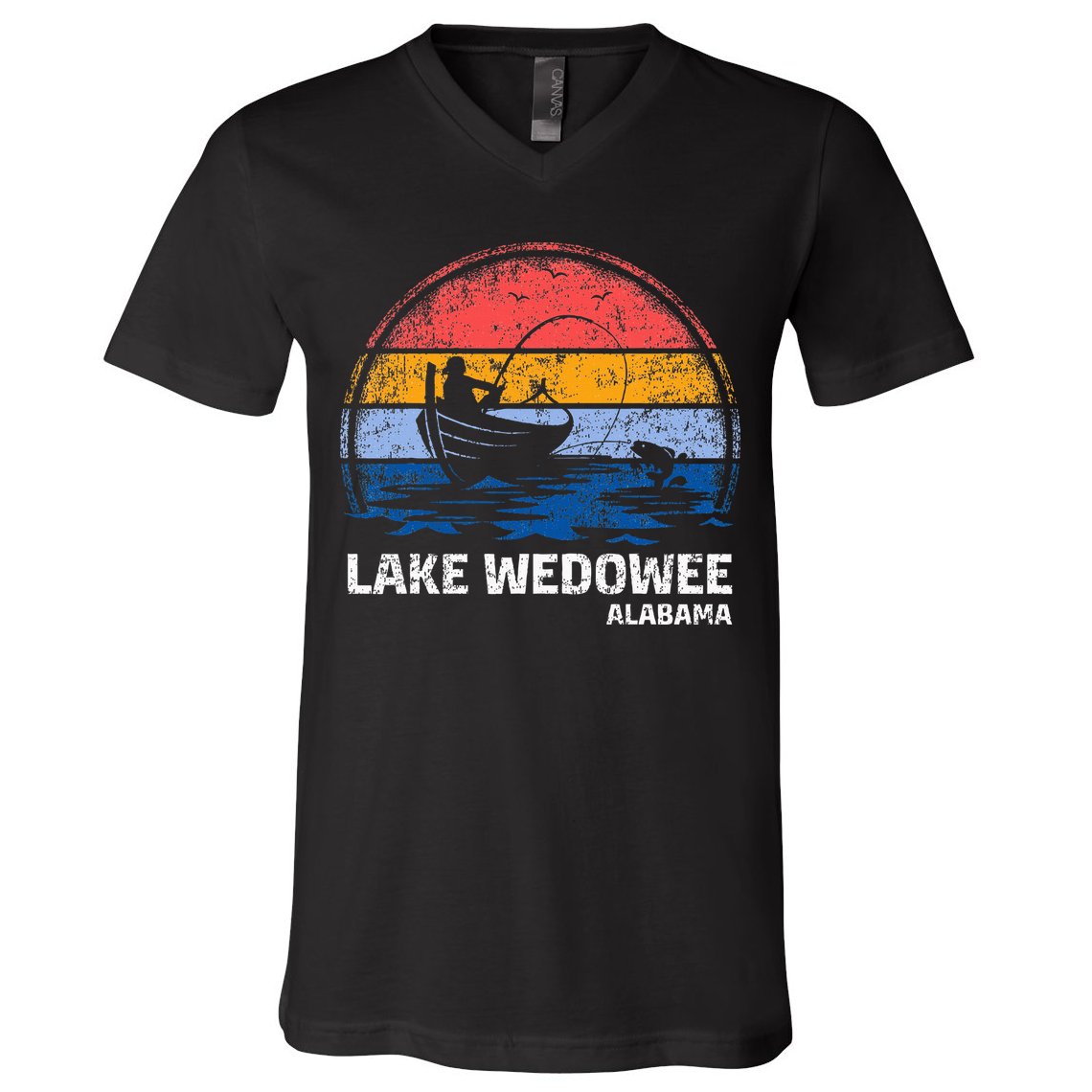 Vintage Retro Alabama Wedowee Lake Summer Fishing V-Neck T-Shirt