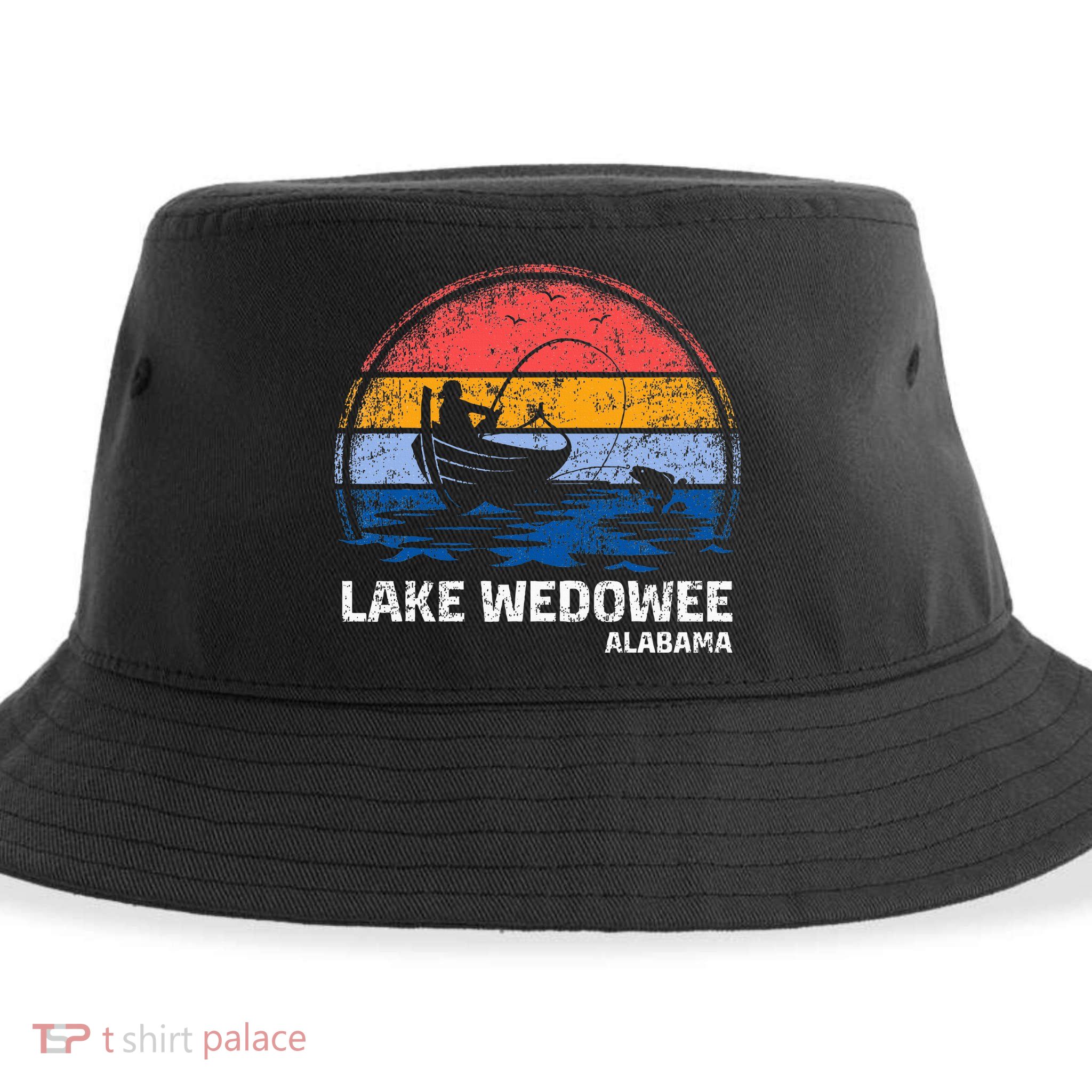 Vintage Retro Alabama Wedowee Lake Summer Fishing Sustainable Bucket Hat