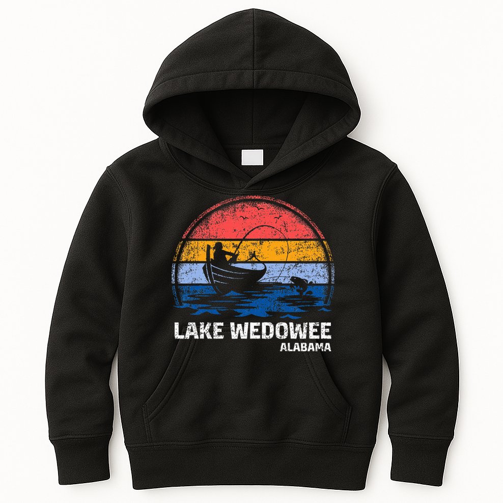 Vintage Retro Alabama Wedowee Lake Summer Fishing Kids Hoodie