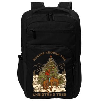 Vintage Rockin Around Christmas Gift For Any Western Country Cowboy With Santa Impact Tech Backpack