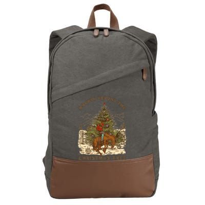 Vintage Rockin Around Christmas Gift For Any Western Country Cowboy With Santa Cotton Canvas Backpack