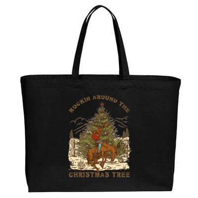 Vintage Rockin Around Christmas Gift For Any Western Country Cowboy With Santa Cotton Canvas Jumbo Tote