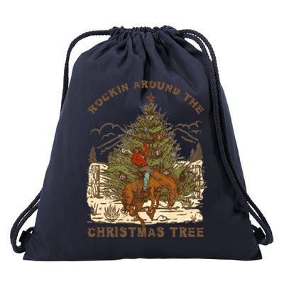 Vintage Rockin Around Christmas Gift For Any Western Country Cowboy With Santa Drawstring Bag