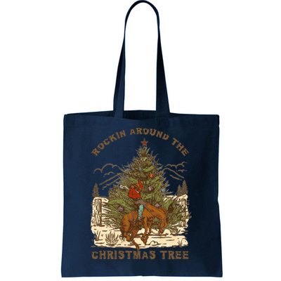 Vintage Rockin Around Christmas Gift For Any Western Country Cowboy With Santa Tote Bag