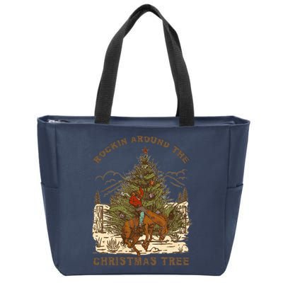 Vintage Rockin Around Christmas Gift For Any Western Country Cowboy With Santa Zip Tote Bag