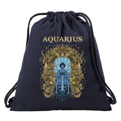 Vintage Retro Aquarius Zodiac Drawstring Bag