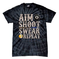 Vintage Retro Aim Shoot Swear Repeat Funny Pool Billards Gift Tie-Dye T-Shirt