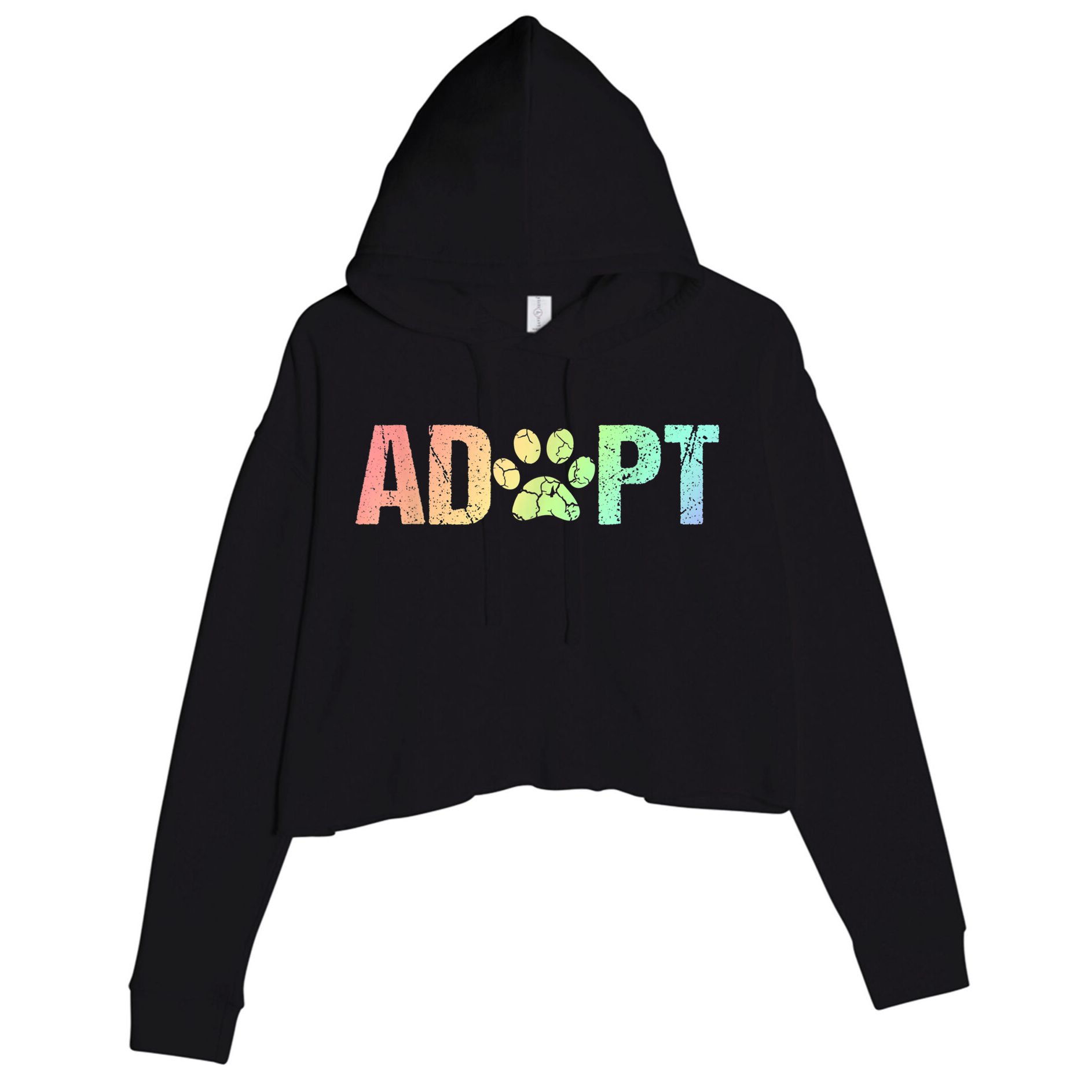 Vintage Rainbow Adopt A Dog Rescue Foster Adoption Month Crop Fleece Hoodie
