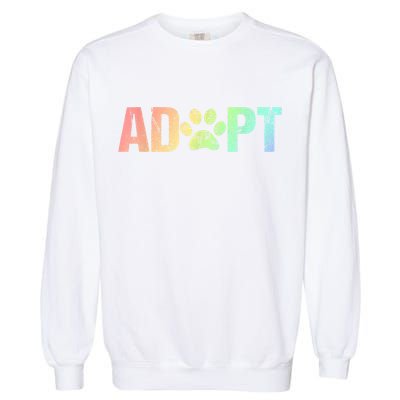 Vintage Rainbow Adopt A Dog Rescue Foster Adoption Month Garment-Dyed Sweatshirt