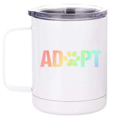 Vintage Rainbow Adopt A Dog Rescue Foster Adoption Month 12 oz Stainless Steel Tumbler Cup